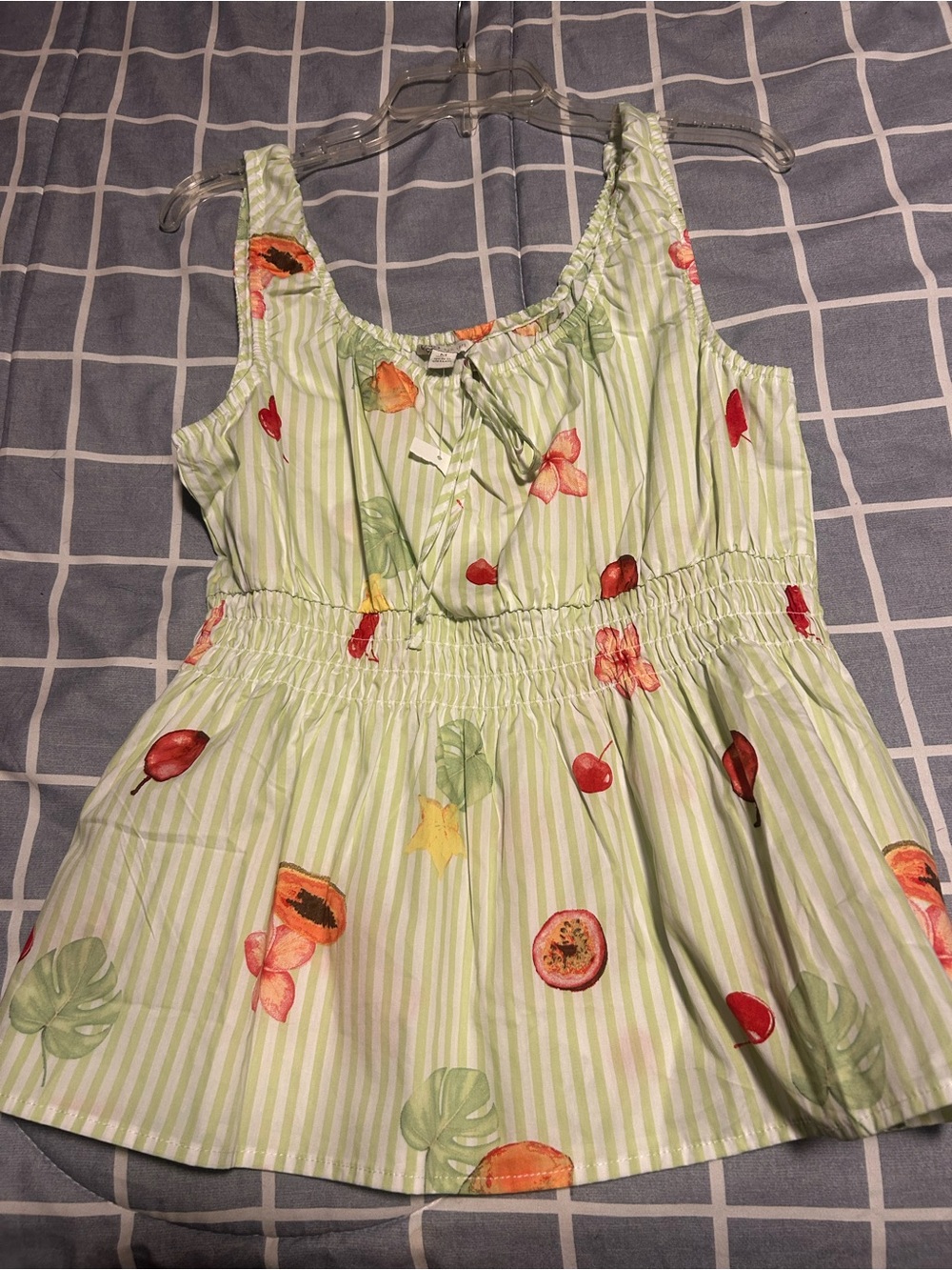 Cato Light Green Fruit-Print Smocked Tank - Picture 4 of 5